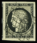 N°3 20c noir : un exemplaire bdf et un avec deux voisins,