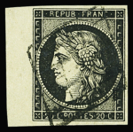 N°3 20c noir : un exemplaire bdf et un avec deux voisins,