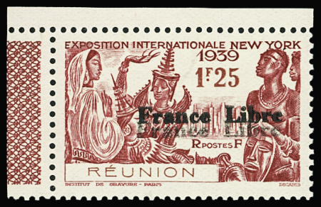 N°216a Expo New-York, 1f25 carmin, variété double surcharge
