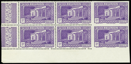N°145 3f violet, bloc de 6 dont 2 timbres non dentelés