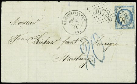 N°25 1c vert bronze en bande de 5 (1 déf.) au verso