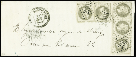 N°27Ba 4c gris foncé, bande de trois +paire, obl. GC