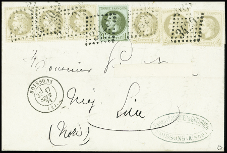 N°25 +27B en bande de trois + 3 exemplaires obl. GC3420,