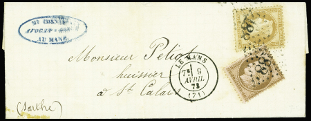 N°28B +58 obl. GC 2188 sur lettre du Mans 9.4.1873,