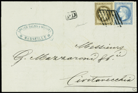 Grille de Civita Vecchia sur n°30 +n°29B sur lettre