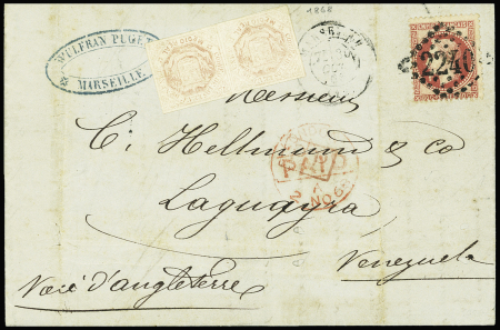 Rare Affranchissement mixte VENEZUELA-FRANCE avec n°32