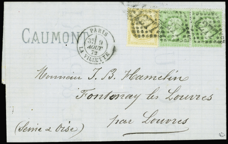 N°35 en paire +n°59 obl. GC 4277 sur lettre de Paris