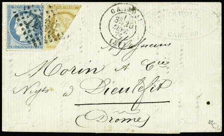 N°36 coupé en diagonale +n°37 obl. GC 709 sur lettre