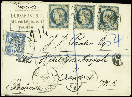 N°37 (x3, 1 pd) + n°90 sur enveloppe recommandée de