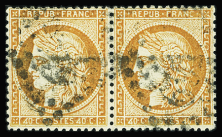 N°38f Paire de 4 retouchés, obl., TTB. Signé Calves,