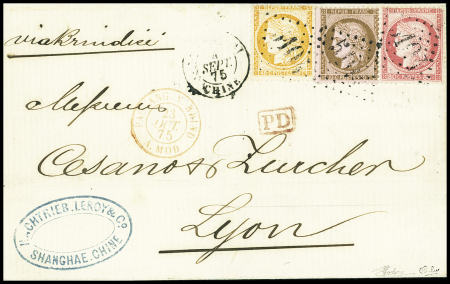 SHANG-HAI N°38 +57 +58 obl. GC 5104 sur lettre 1875