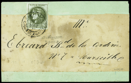 N°39B 1c olive Report 2 obl. càd Marseille 17 aout