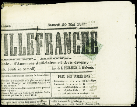 Oblitération typographique sur N°39 1c olive, très