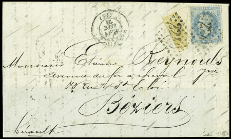 N°43A coupé verticalement +n°29A 20c Lauré obl. GC