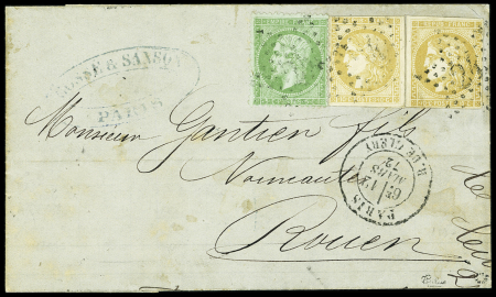 N°43Bc belle nuance bistre jaune citron, percé en ligne,