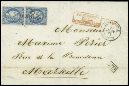 N°46B en paire obl. GC 5080 sur LSC d'Alexandrie, Egypte,