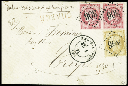 N°49b 80c rose vif en paire + n°36 obl. GC 306 sur