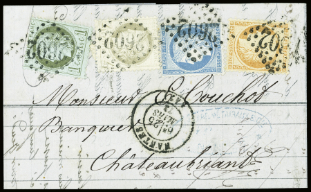 N°38 +50 +52 +60A obl. GC2602 sur lettre 3 ports de