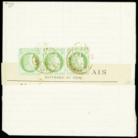 N°53 en bande de trois, obl. càd rouge des imprimés