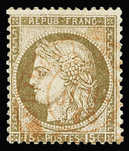 Rare càd rouge sur N°55b 15c brun sur rose ERREUR du