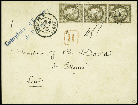 N°56 en bande de trois obl. losange 24 sur lettre recommandée