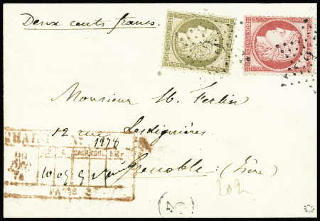 N°56 +57 obl. étoile 3 sur enveloppe chargée pour Grenoble