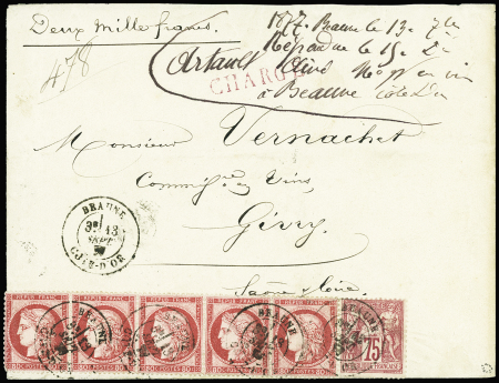 N°57 en bande de cinq +n°71 obl. càd T18 Beaune Cote-d'Or