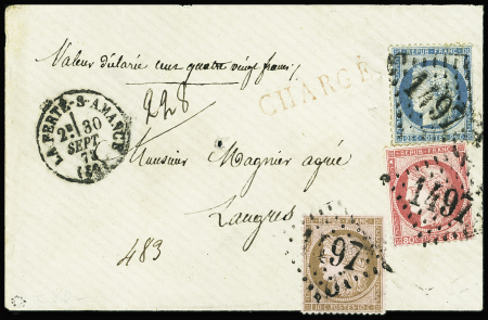 N°57 +58 +60A obl. GC 1497 sur enveloppe chargée de