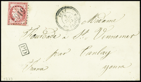 SUEZ N°57 80c rose obl. GC 5105 sur enveloppe de Suez