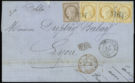 SHANG-HAI N°38 (bande de 3) +58 obl. GC 5107 sur lettre