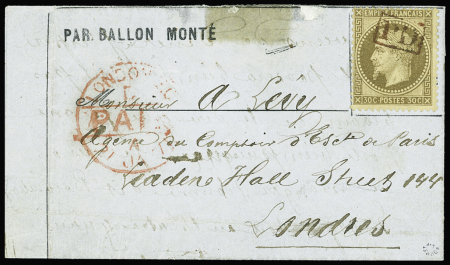Rare cachet rouge PD sur n°30 sur lettre datée de Paris