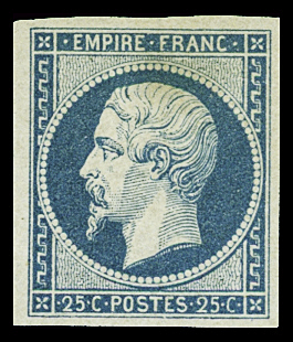 N°15c 25c bleu, réimpression de 1862, neuf *, TB