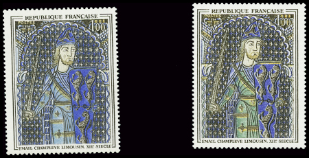 N°1424a 1f Email champlevé limousin, variété couleur