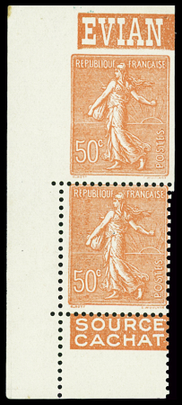 N°199 50c rouge, T IIB, variété non dentelé tenant
