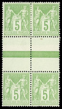 N°106a 5c vert jaune, variété 5c T II et 5c T I, en