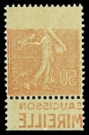 N°199 50c rouge, variété recto verso partiel avec bande