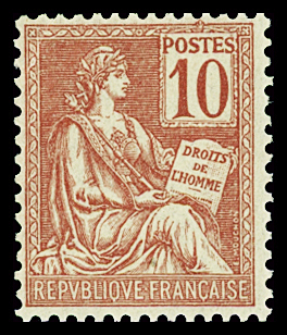 N°116b 10c rouge, variété recto verso, neuf ** (pli