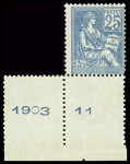 N°114c 25c bleu, variété recto verso, neuf ** avec