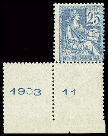 N°114c 25c bleu, variété recto verso, neuf ** avec