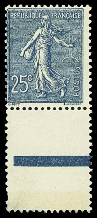 N°132 25c bleu, variété recto verso,