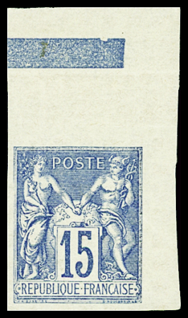 N°101b 15c bleu, non dentelé, neuf ** avec bdf, (charnière