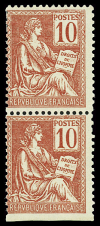 N°116 10c rouge, variété dentelé sur 3 cotés tenant