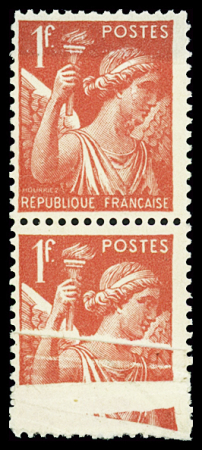 N°433 1fr rouge, variété impression sur raccord, neuf