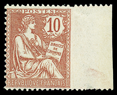 N°124 10c rose, variété dentelé sur 3 cotés, neuf **