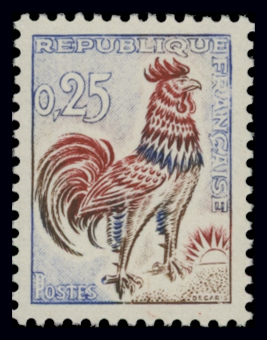 N°1331d 0.25c Coq Decaris, variété papier fluo, neuf