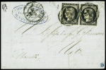 N°3 en paire obl CAD T15 "St Quentin (2)" (9 janv 1849) sur lettre pour Metz. Est joint un n°3 obl T15 "Bordeaux (32)" (7 janv 49) sur petit fragment. TB