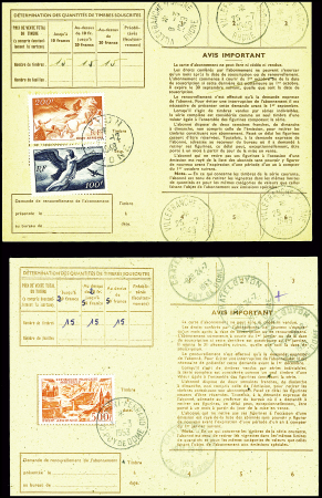 10 cartes d'abonnement aux timbres-poste AFF PA 32 - PA 27 (4) - n°733 (3) - PA 19 - PA 18 + 19. TB lot