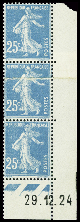 N°140 25c bleu, variété impression sur raccord, sur