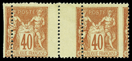 N°94 40c rouge orange, variété piquage à cheval avec