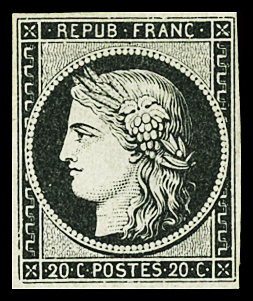 N°3a 20c noir s. blanc, neuf (*), TB. Signé Calves.